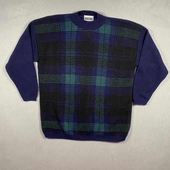Great Times Sweaters - Vintage Great Times Plaid Sweater Womens Medium 3/4 Sleeve Knit Made in USA